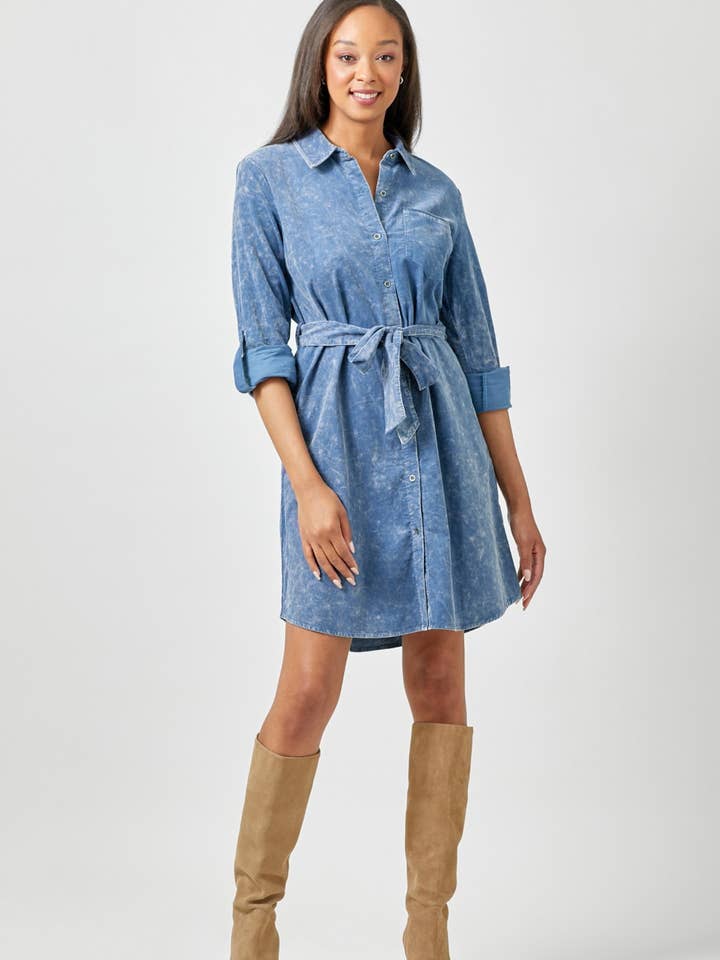 60221 Washed Corduroy Shirt Dress for wholesale by Mystree