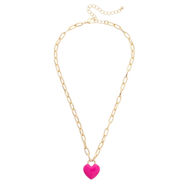 Bowen Puffy Heart Emaille Ketting in Fuchsia voor wholesale door Canvas Style