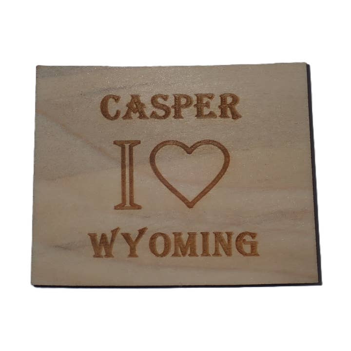 I Love Wyoming etched wood magnet - customizable for wholesale by River's Edge Gourmet Foods
