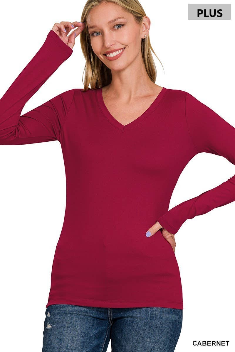 Vanilla Monkey - Wholesale Tunic - Women's - Plus Size Brushed Microfiber Long Sleeve V-neck Tee20