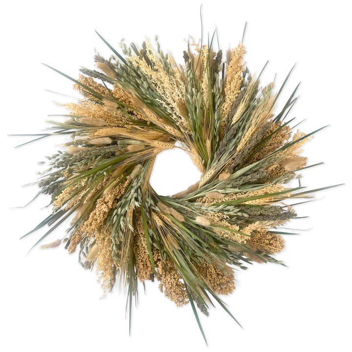 Green & Natural Grains Wreath for wholesale by Andaluca