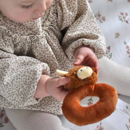 Jomanda Soft Toys & Accessories - Wholesale Stuffed/Plush Toy - Kids & Baby - Horny Highland Brown Cow Baby Plush Rattle - 10CM