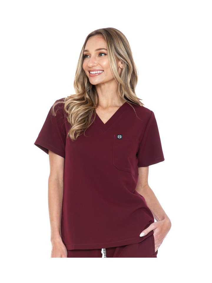 Humble - Wholesale Healthcare Uniform - Women's - Burgundy - Womens Basic Scrub Top