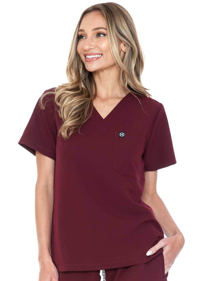 Burgundy - Womens Basic Scrub Top for wholesale by Humble