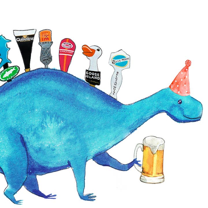 Liyana Studio - Wholesale Birthday Card - Beer Tap Dinosaur - Funny Birthday Card