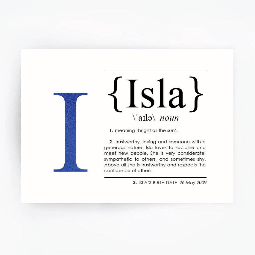 The Artisan Gift Co. - Wholesale Art print - Name Definition Art Print ISLA - Hand Foiled Print3