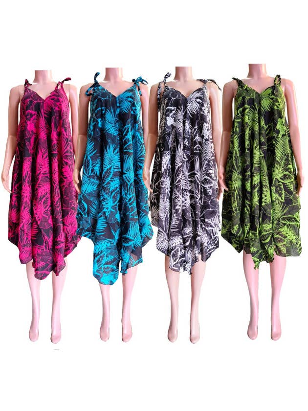 Tropical Floral and Leaves Print Summer Boho Dress for wholesale by DK Hawaii