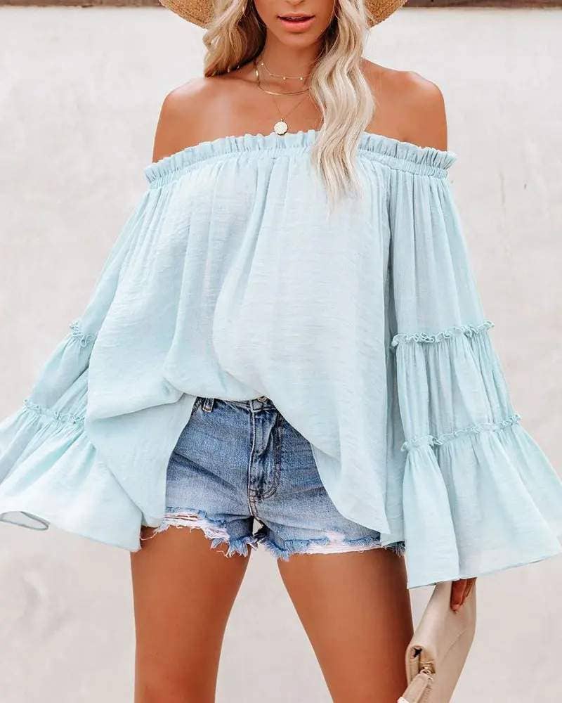 Fashion Combination - Wholesale Blouse - Women's - frill hem off shoulder bell sleeve top24