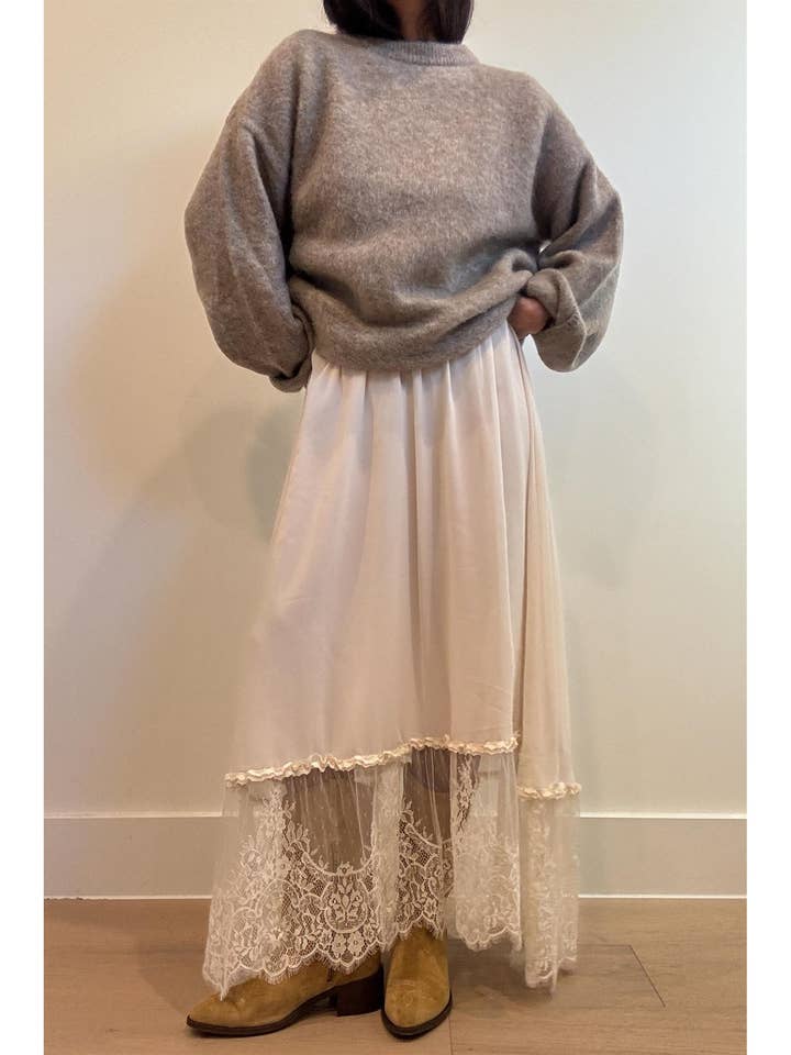 Low Rise Semi Sheer Lace Trim Maxi Skirt for wholesale by Et Clet