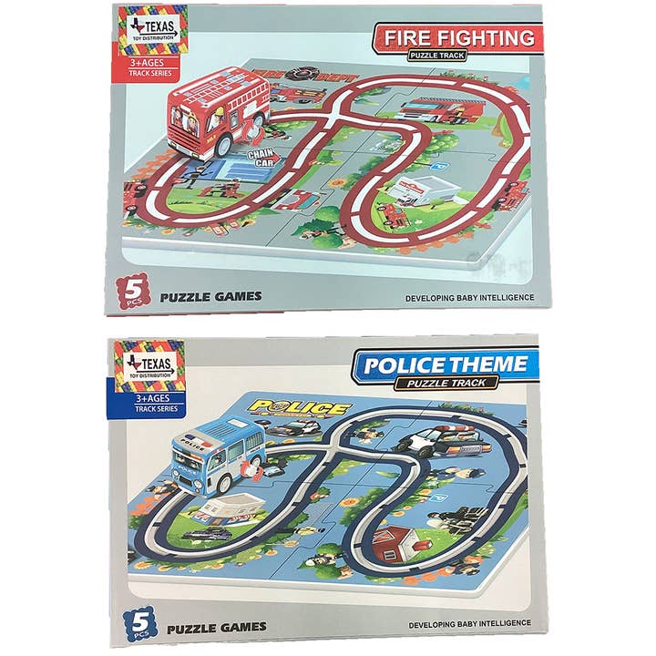 Texas Toy Distribution - Wholesale Puzzle - Kids - Fire and Police Puzzle Track Kits with Wind-Up Vehicle2