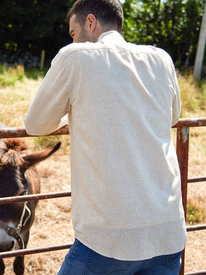 Lee Valley Ireland - Wholesale Button Down Shirt - Unisex - Irish Collarless Linen Grandad Shirt LN7 Natural Beige1