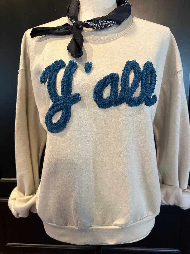 Lexie Y'all(bleu sarcelle) sur Sweat-shirt en Sable / Western pour la vente par Bling-A-GoGo, LLC