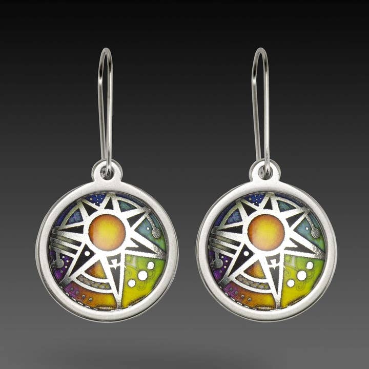 Celestial Star Fire Rainbow Dangle Earrings for wholesale by Liz Sabol Jewelry Art