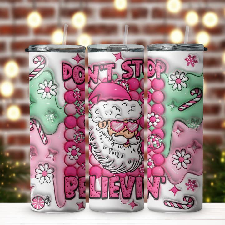 Wicked Flower Creations - Wholesale Insulated Mug/Tumbler - Don't Stop Believin Puff Tumbler