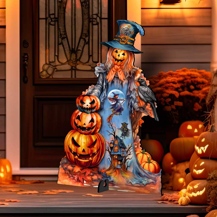 Halloween-Gartenrasen mit Kürbis-Vogelscheuche im Freien von G. Debrekht für den Großhandel von Designocracy