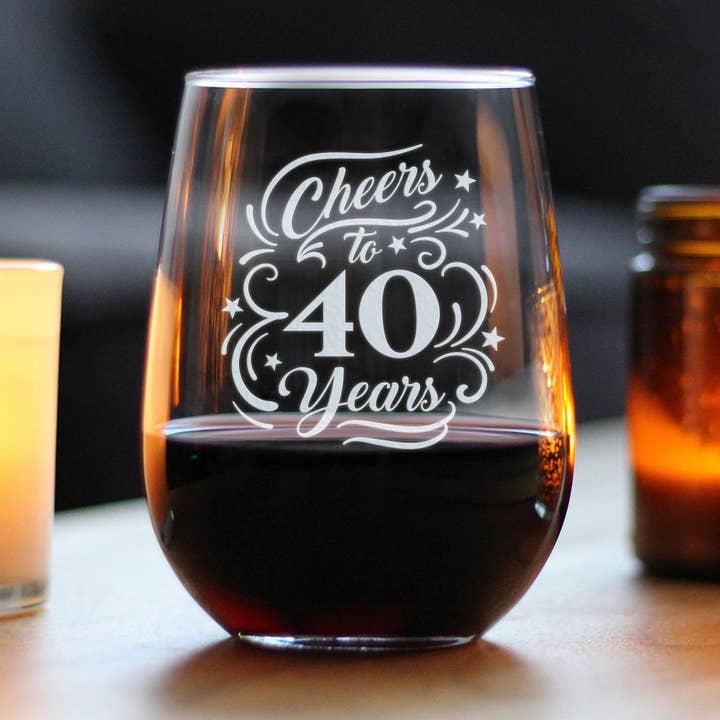 Cheers 40 Stemless Wine Glass - 40th Anniversary Gifts for wholesale by bevvee