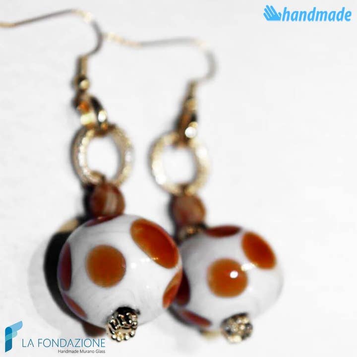 Brincos Pingente de Bola de Vidro Murano com Bolinhas por atacado de La Fondazione - Handmade Murano Glass