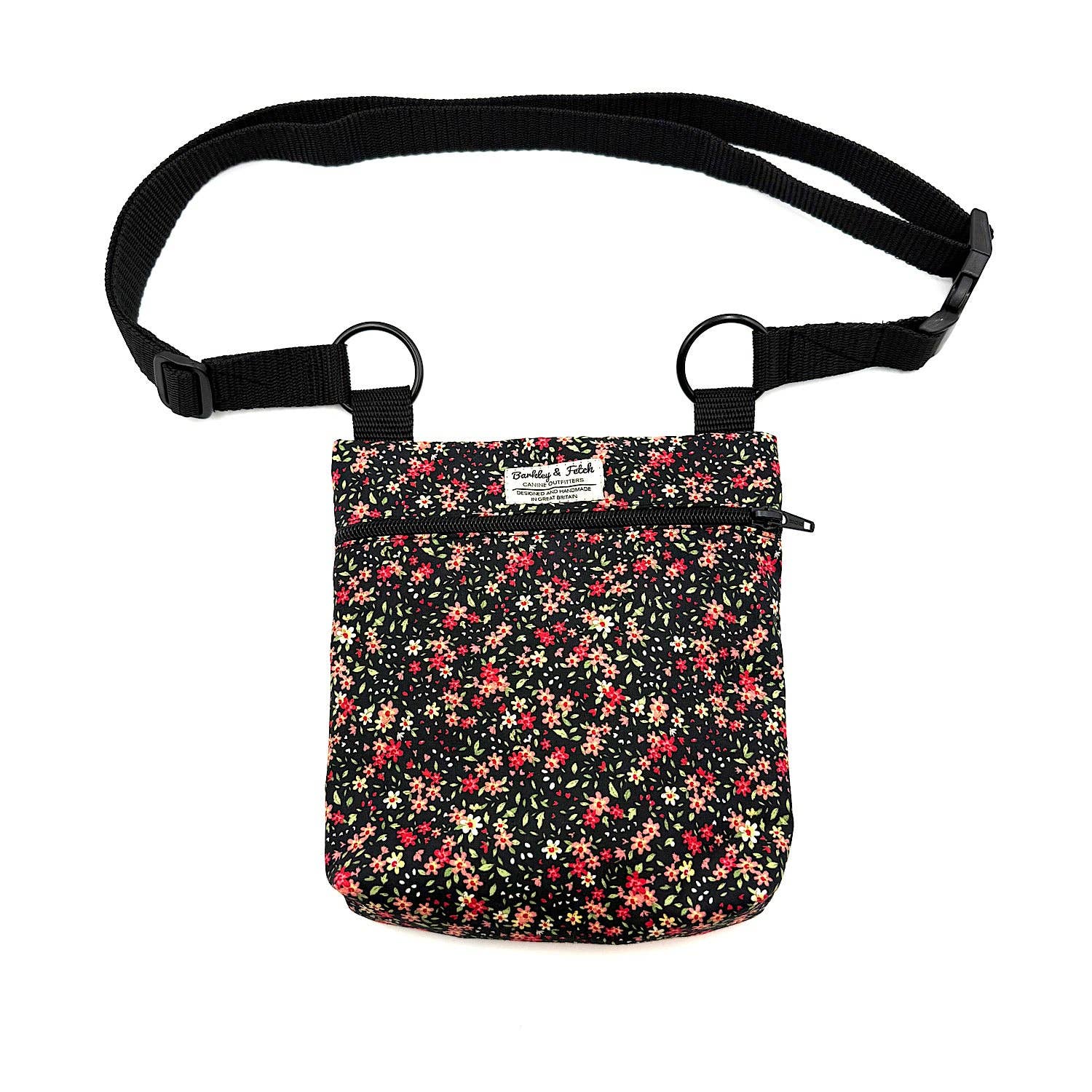Barkley and Fetch – wholesale Pet treat bag – Dog – Black Ditsy Floral Dog Walk and Treat Bag1