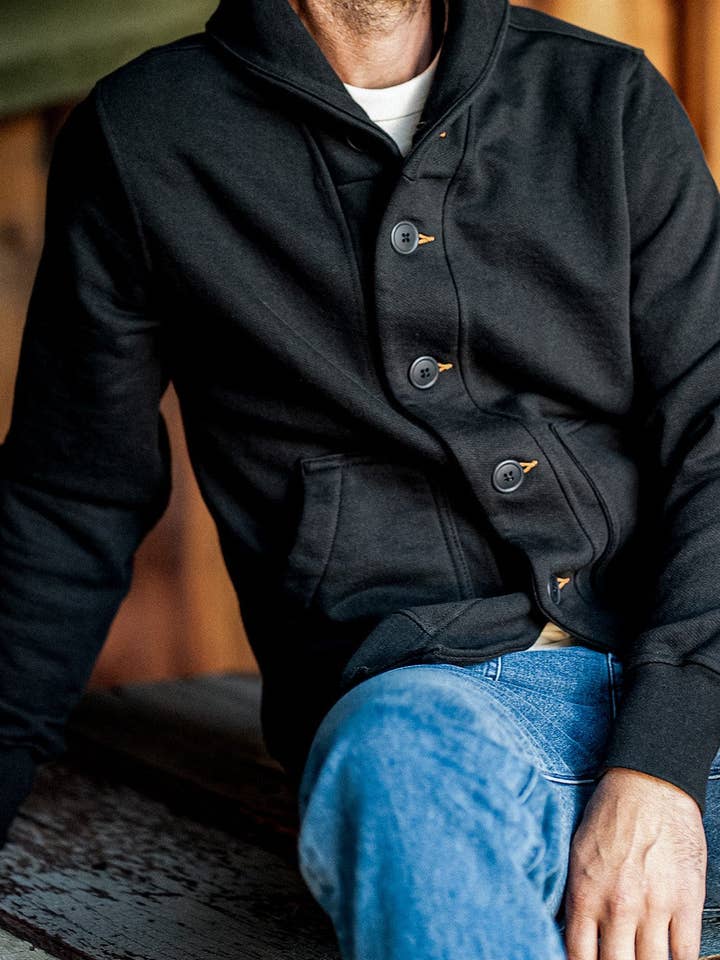 Men's Bodega Shawl Cardigan | 14oz 100% Cotton French Terry- Basalt for wholesale on Faire8