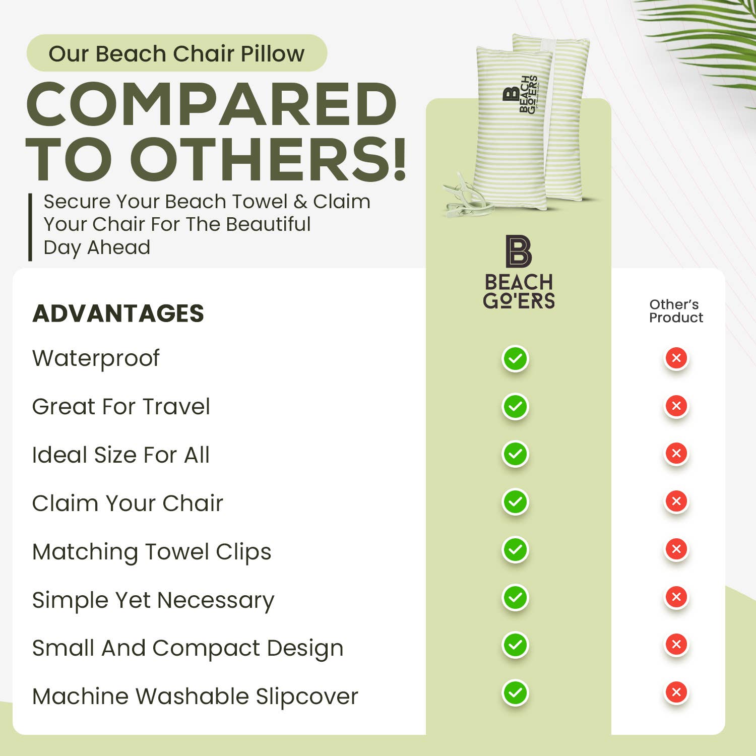 Pastel Green Waterproof Beach Chair Pillow And Towel Clip Set for wholesale on Faire6