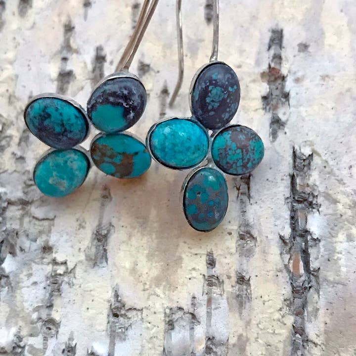 Turkis blomst øreringe for engroshandel hos Hi Octane | SilverBotanica