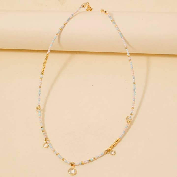 Anarchy Street - Wholesale Pendant/Charm Necklace - Clear Station Gem Charms Seed Beaded Necklace