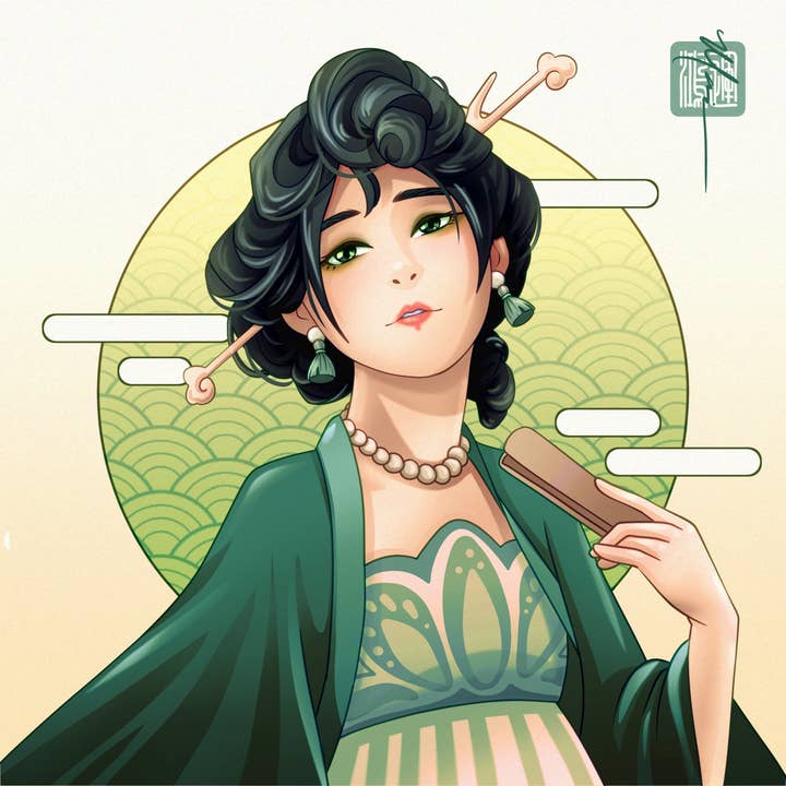 Impressão Rainbow Hanfu - Verde por atacado de MarinaXStudios