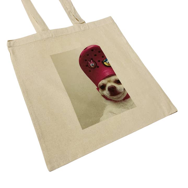 ZZZEBRAAA LIMITED - Vendita all'ingrosso Borsa tote - Unisex - Borsa per meme a forma di cane sorridente, divertente, con coccodrillo sulla testa
