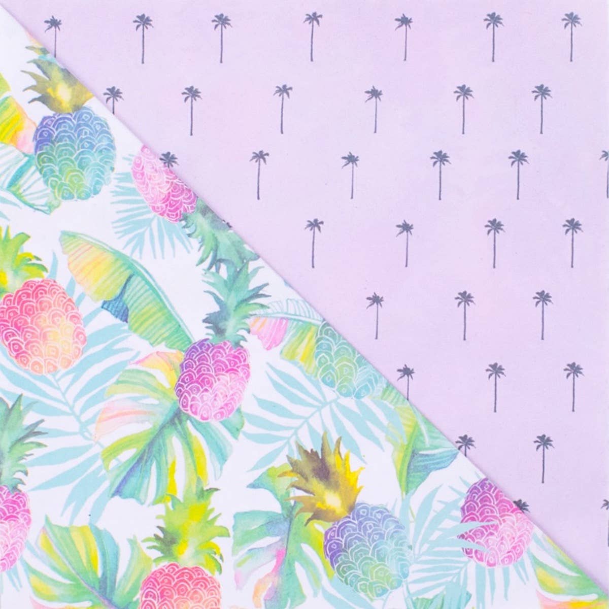 Wrappily Eco Gift Wrap Co. - Wholesale Inpakpapier - Ananas Splash/MiniPalm • Dubbelzijdig Eco-inpakpapier1
