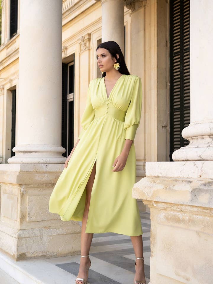 Tussord waistband dress with buttons for wholesale by Anna Moon