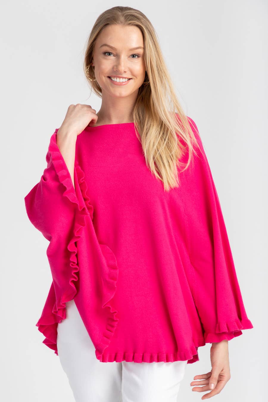 SAACHI - Wholesale Poncho - Women's - Talia Ruffled Hem Poncho Sweater1