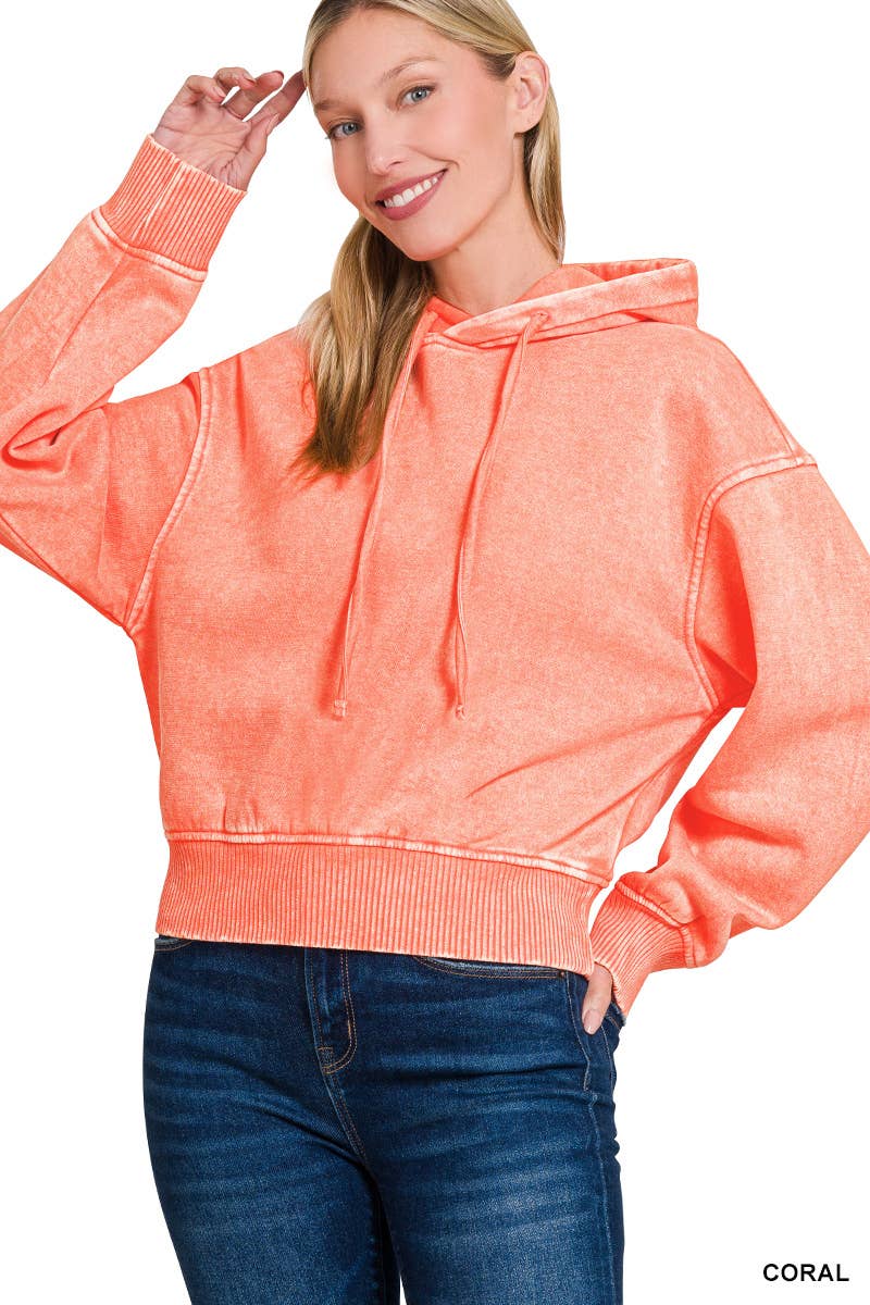 42POPS - Vendita all'ingrosso Felpa con cappuccio - Donna - Felpa con cappuccio corta in pile lavaggio acido .SI-2509413