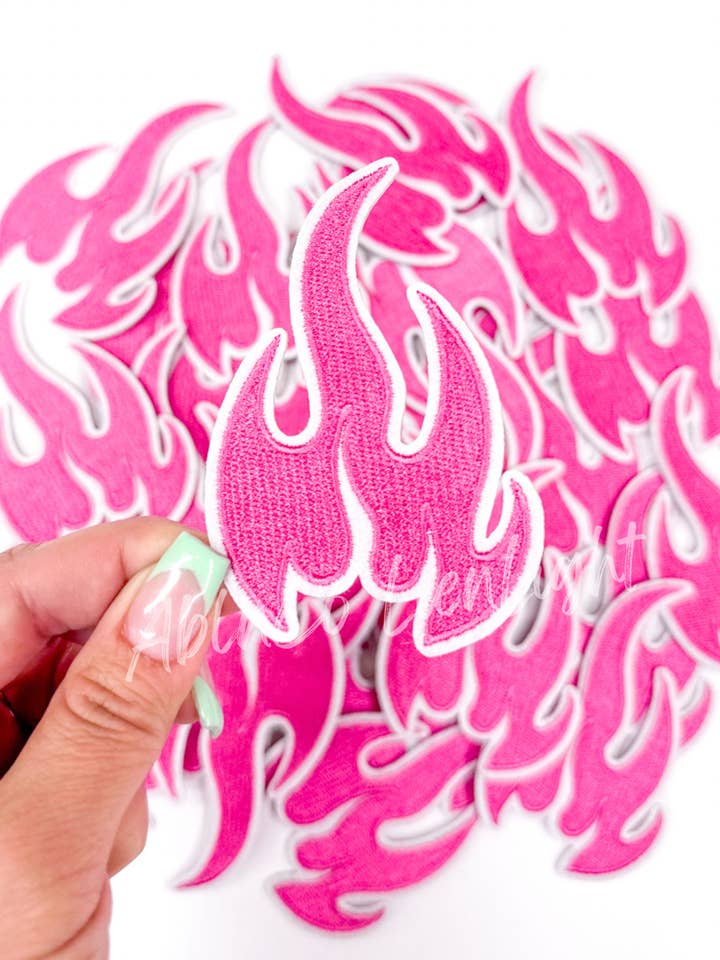 trucker hat patches 3” pink flame fire patch iron on for wholesale by ABLNco