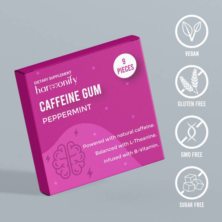 HARMONIFY - Wholesale Kauwgom - HARMONIFY Energie & Focus Kauwgom (54 Stuks) – Suikervrij met L-Theanine, Natuurlijke Cafeïne en Vitaminen B12 & B6 – Focus & Mentale Helderheid – Keto & Veganistisch, Pepermunt Smaak2