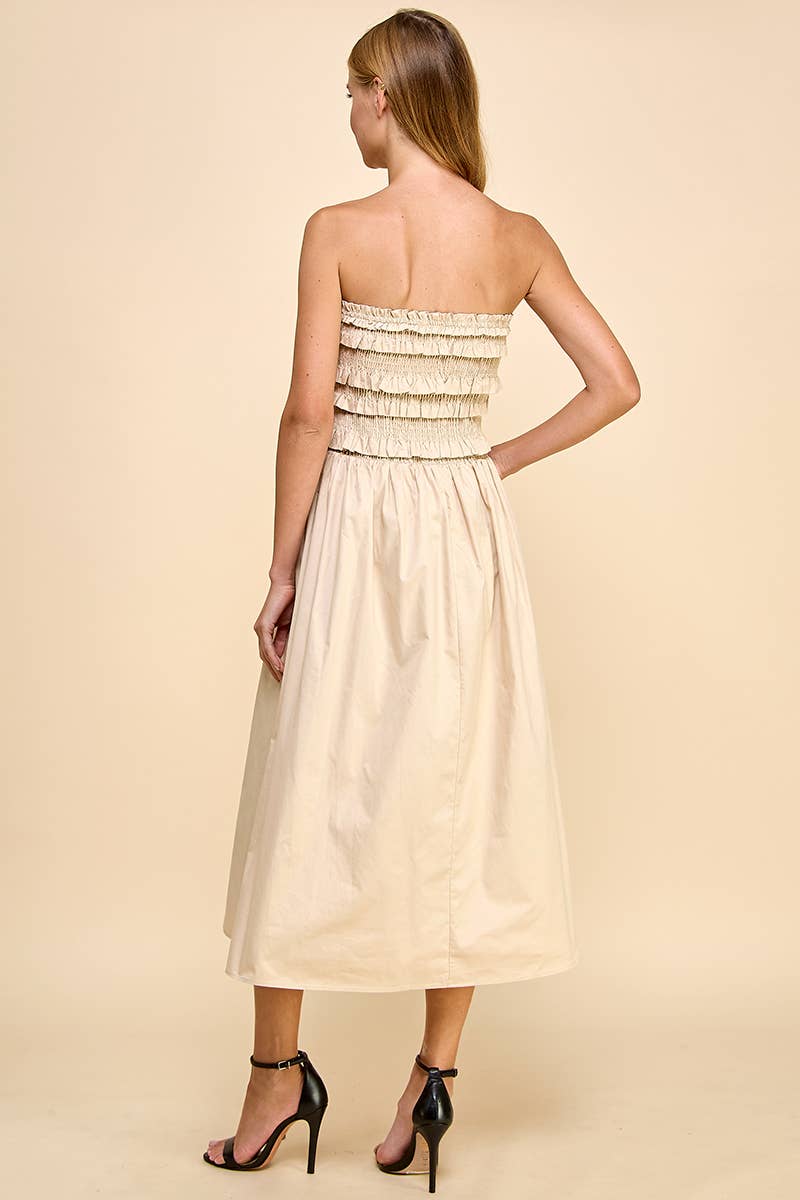 Beige CD04932-Smocked With Ruffles Strapless Dress for wholesale on Faire4