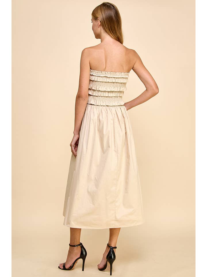 Beige CD04932-Smocked With Ruffles Strapless Dress for wholesale on Faire4