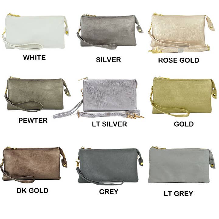 Fashion City - Wholesale Clutch Bag - Women's - Middle Clutch With Shoulder Strap Metallics