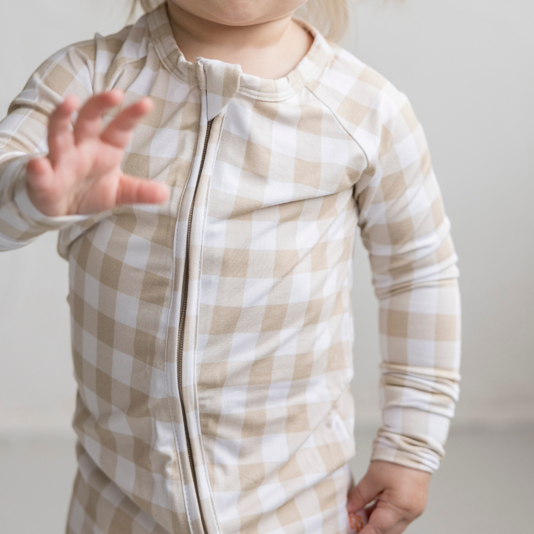 Poppy and rows - Wholesale Sleepsuit - Baby - Golden Gingham Zippy1