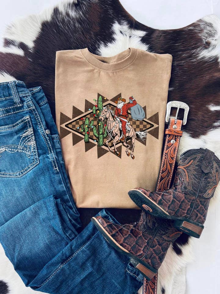 Buckin Baby Wholesale - Wholesale Screen Printed T-Shirt - Kids - Aztec bronc rider Santa 0