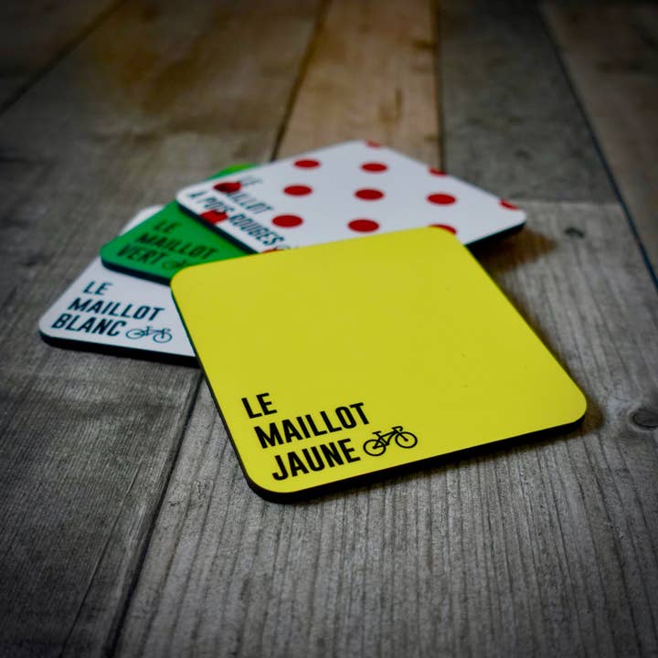 EllieBeanPrints - Wholesale Onderzetters - Fietsshirt Onderzetter Set - Geel/Stippen/Groen/Wit