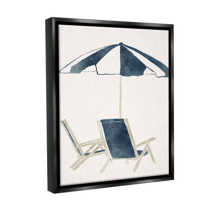 Stupell Industries - Wholesale Art print - Minimal Beach Umbrella & Chairs Floating Framed2