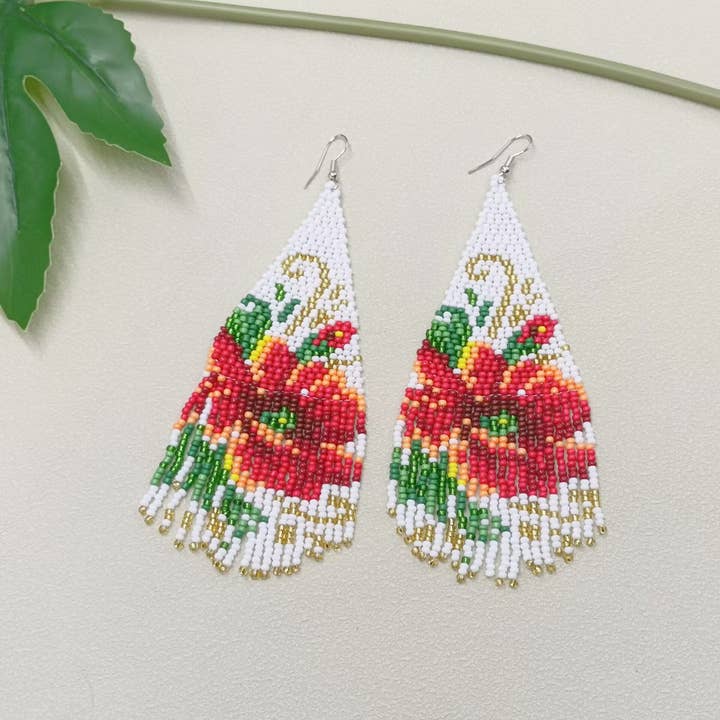 Mio Queena - Wholesale Tassel Earrings - Flower Boho Handmade Seed Beads Fringe Earrings - BJ/SB2