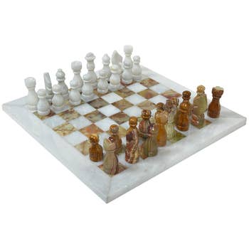 Vintage Green & White Onyx Chess Set - Marble Island