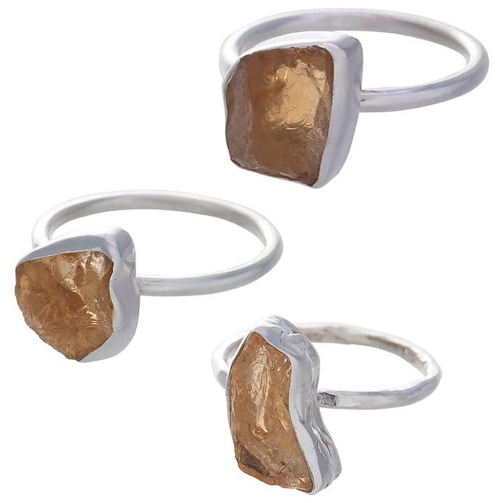 Bague simple en citrine brute, formes assorties pour la vente par Kheops BLJ Jewelry