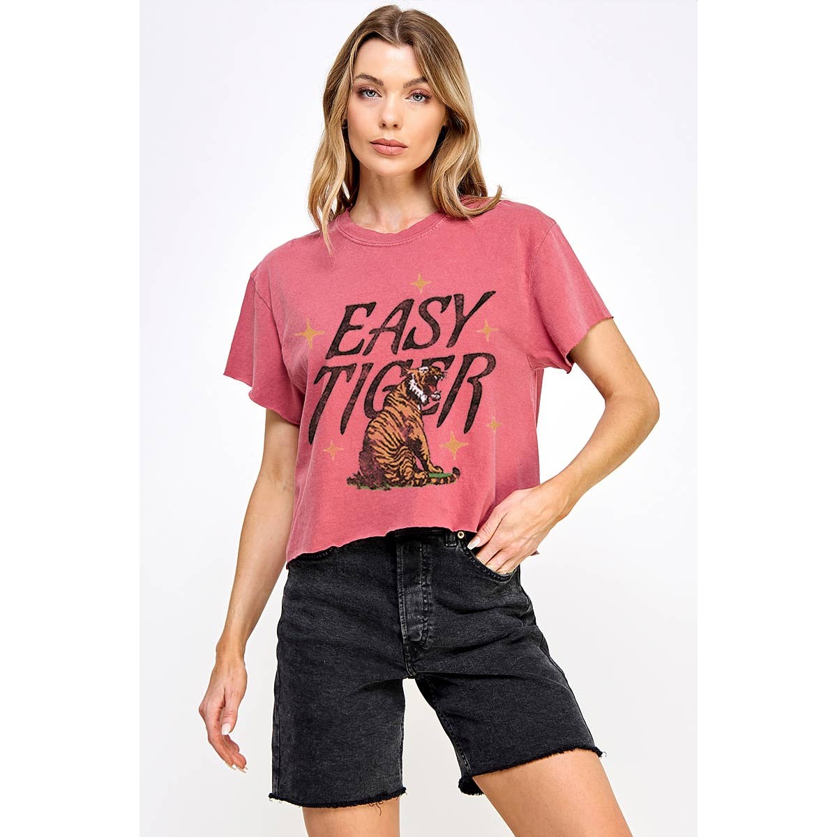 Illustrated Society - Vente T-shirt sérigraphié – femme - HAUT COURT GRAPHIQUE VINTAGE EASY TIGER1