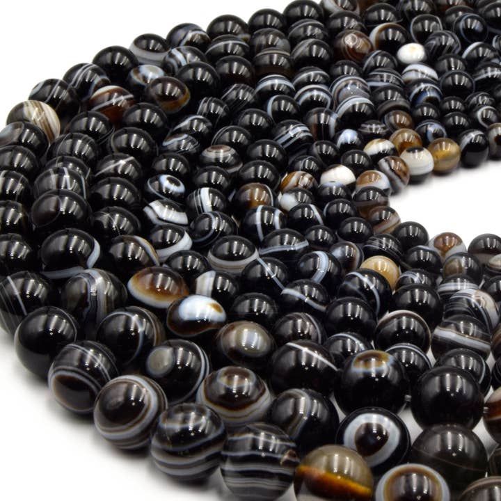 Only Beads - Wholesale Beads - Black Sardonyx Beads | Natural Tibetan Agate Eye Beads