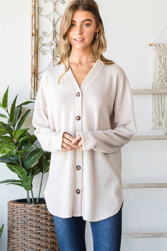 HEIMISH - Wholesale Cardigan - Women's - EJ6729-10 SOLID WAFFLE BUTTON DOWN CARDIGAN8