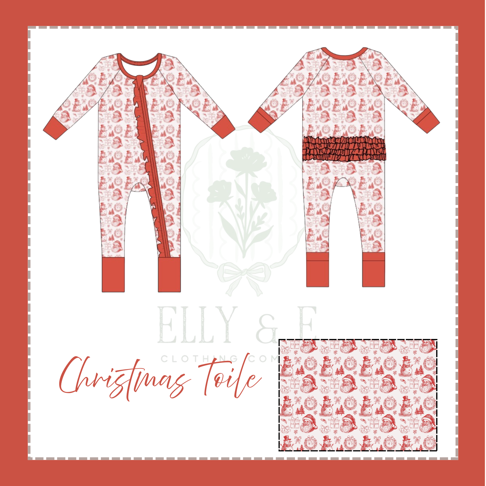 Elly & E Clothing Co. - Wholesale Jumpsuit - Baby - Christmas Toile Girl Zippy Bamboo Pajamas 0