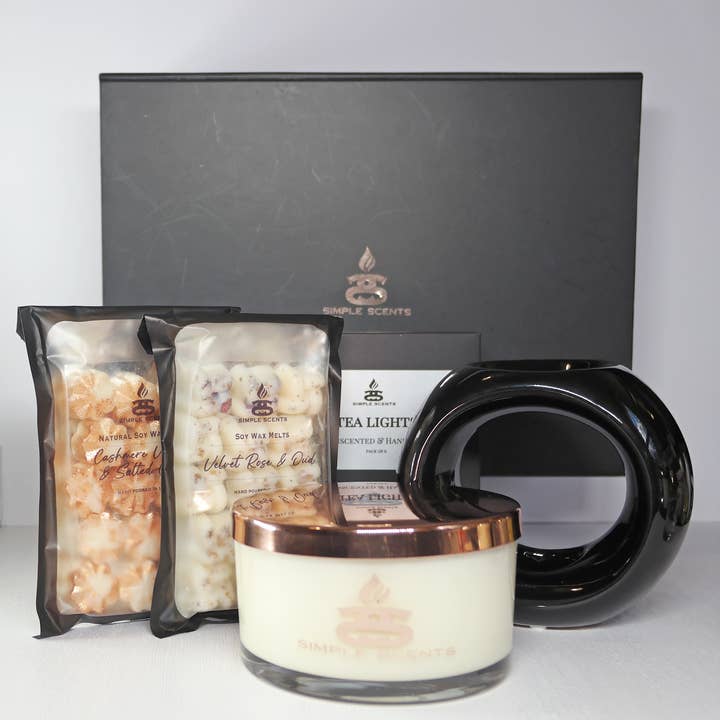 Simple Scents by Simpleness Collection – Großhandel Kerze im Glas / gefüllte Kerze – Simple Scents Erlebnis Opulenz Kerze, Wachs-Schmelz & Oslo Wachs-Brenner Geschenkset3