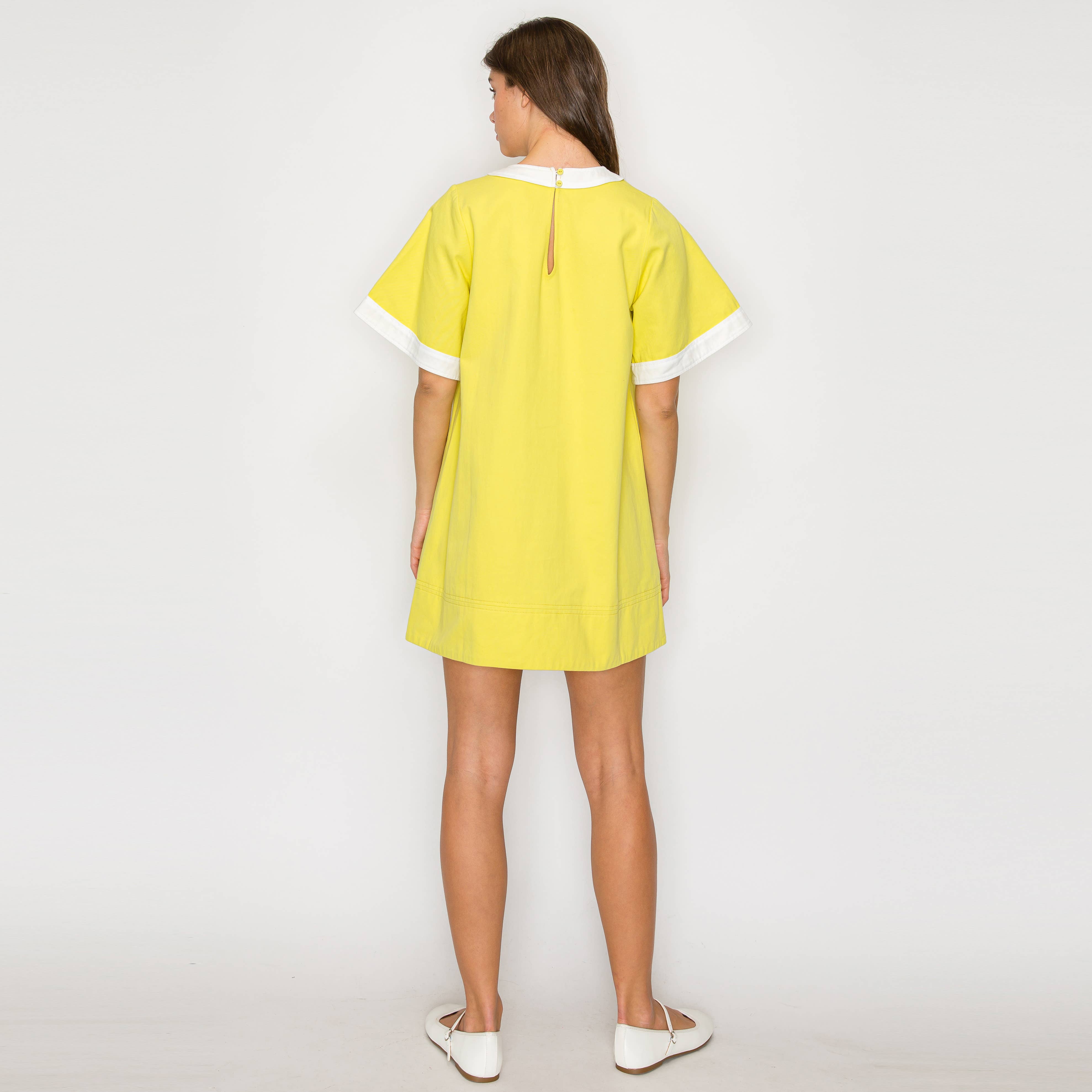 LoveWednesday - Wholesale Dress - Women's - Lemon & White Retro Mod Look Mini dress - LWD29634